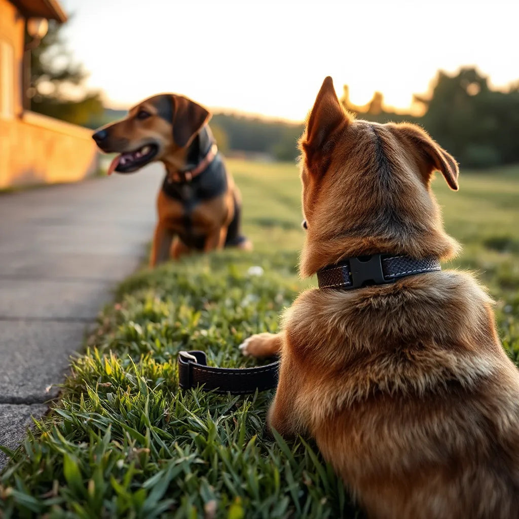 Durable dog collar with reinforced stitching and buckle beside a well-groomed dog outdoors