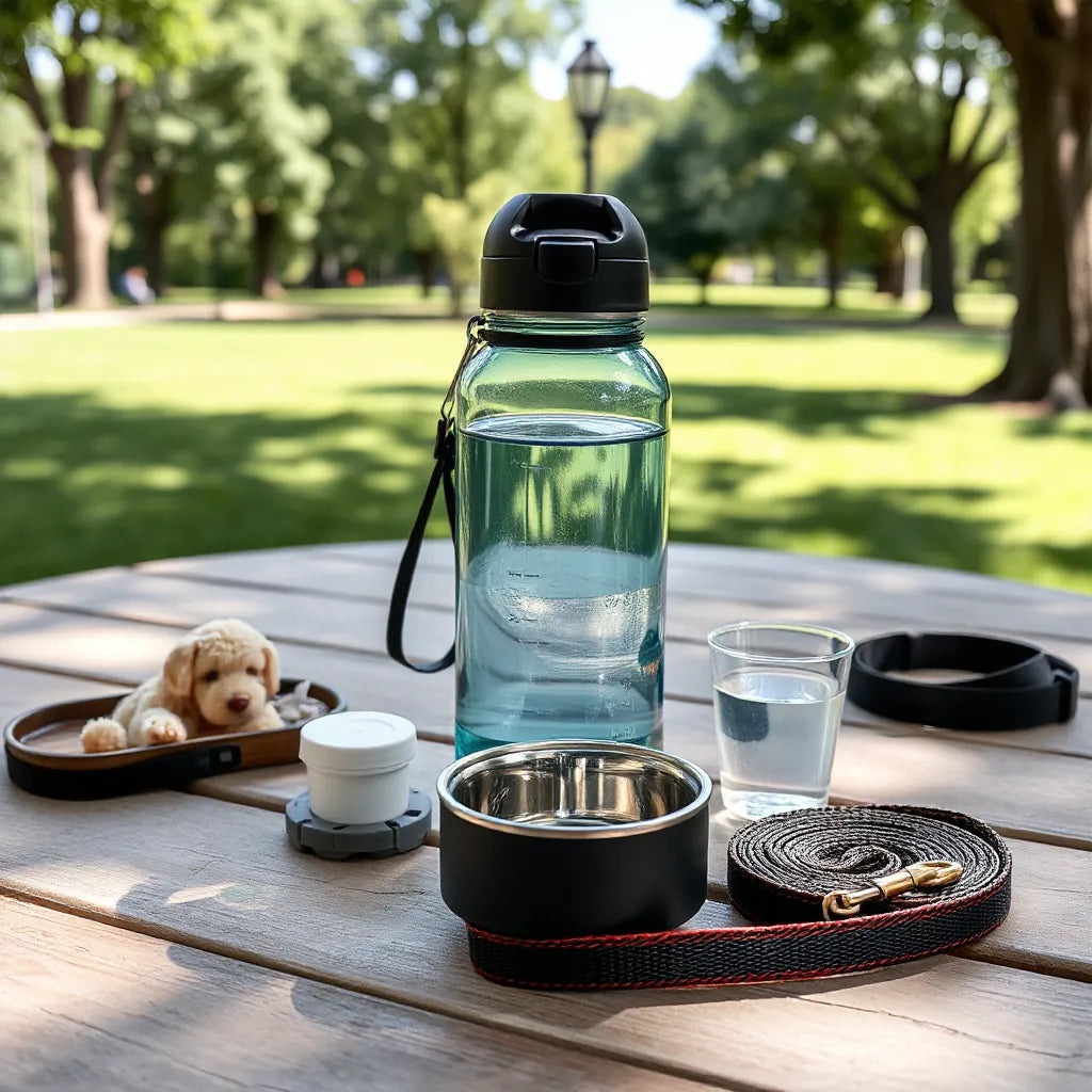 3-in-1 portable pet water bottle with spout and bowl attachment for easy travel hydration