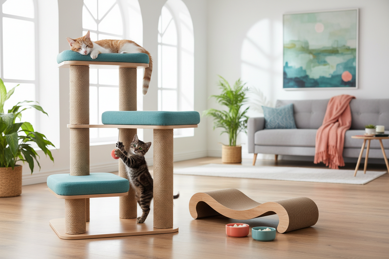 PetParadise Hub Cat Scratchers & Trees collection banner featuring scratching posts, climbing trees, and interactive cat play structures
