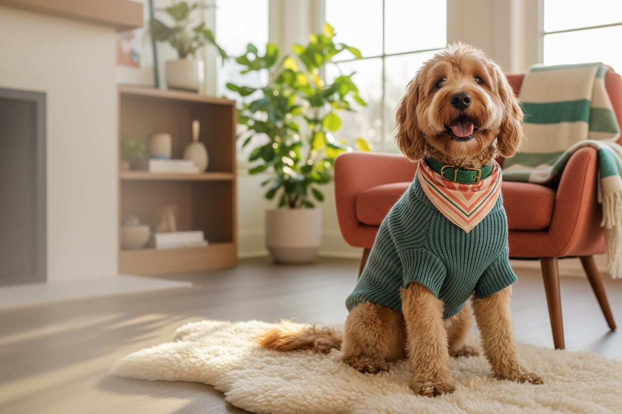 PetParadise Hub Dog Clothing & Accessories collection banner featuring stylish dog outfits, cozy apparel, and everyday pet accessories
