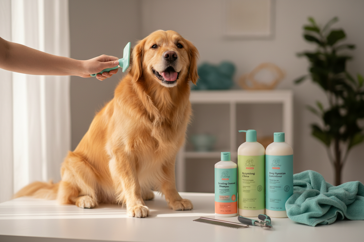 PetParadise Hub Dog Grooming & Hygiene collection banner featuring dog brushes, nail care tools, and bath accessories for clean, healthy pets