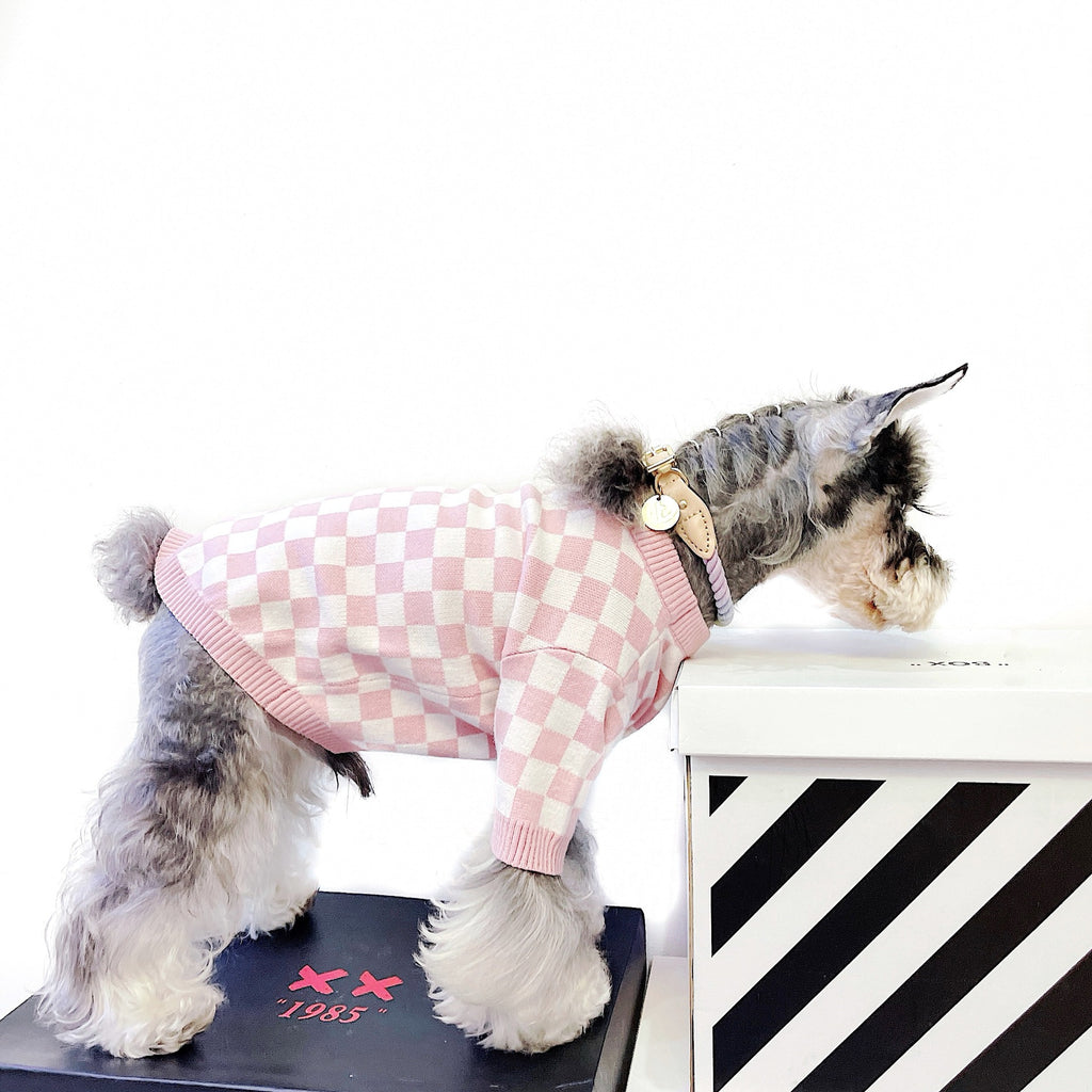 Pet Dog Short Girlish Checkerboard Sweater