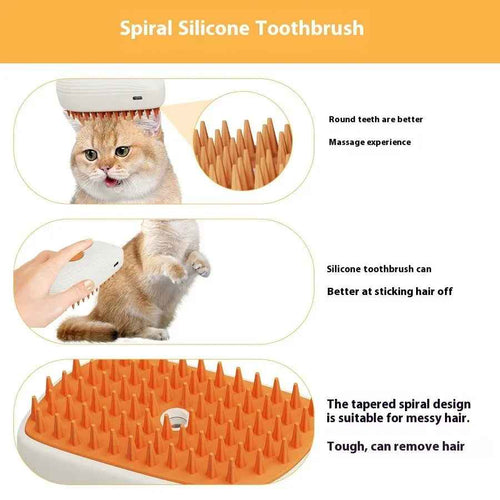 USB Rechargeable Pet Steam Brush Spray Grooming Massage Comb