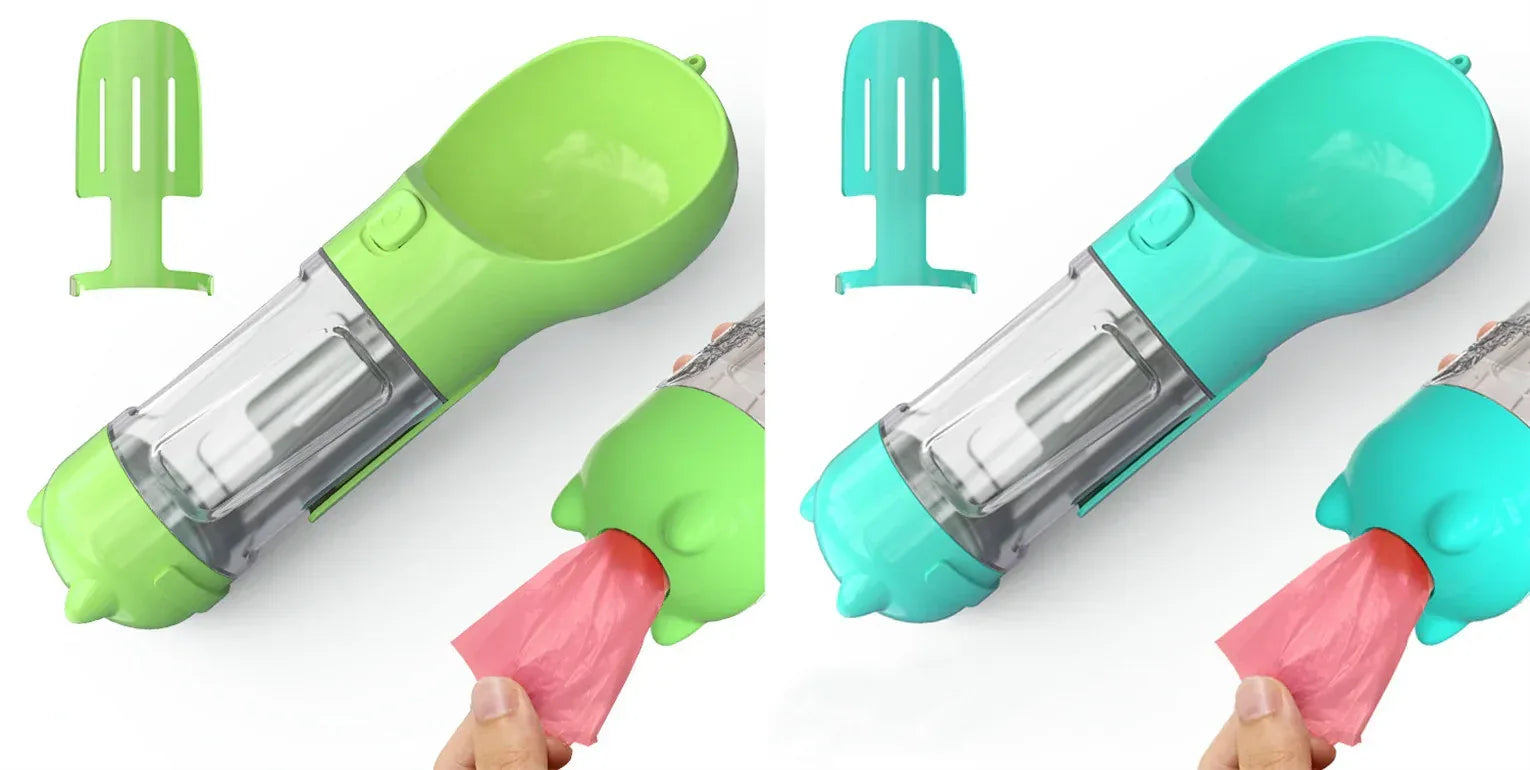 Haustier-Wasserflasche mit Futternapf und Müllbeutel Aufbewahrung Tragbar für Outdoor-Reisen 3-in-1 Hundewasserflasche