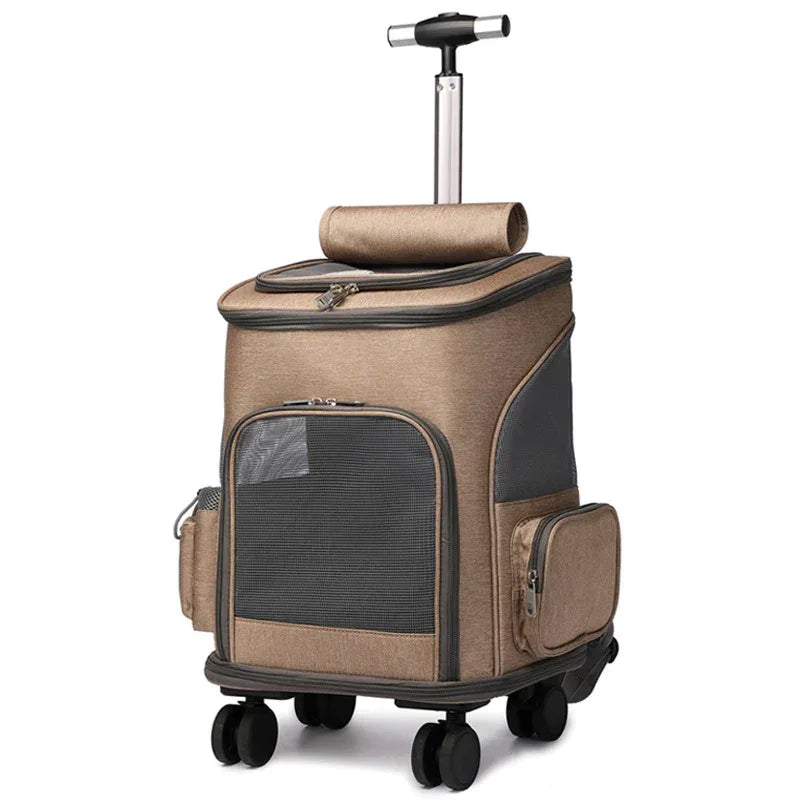 Tragbarer faltbarer Trolley Haustier-Rucksack Reisetasche für Katzen mit Universalrad Trolley-Haustiertasche