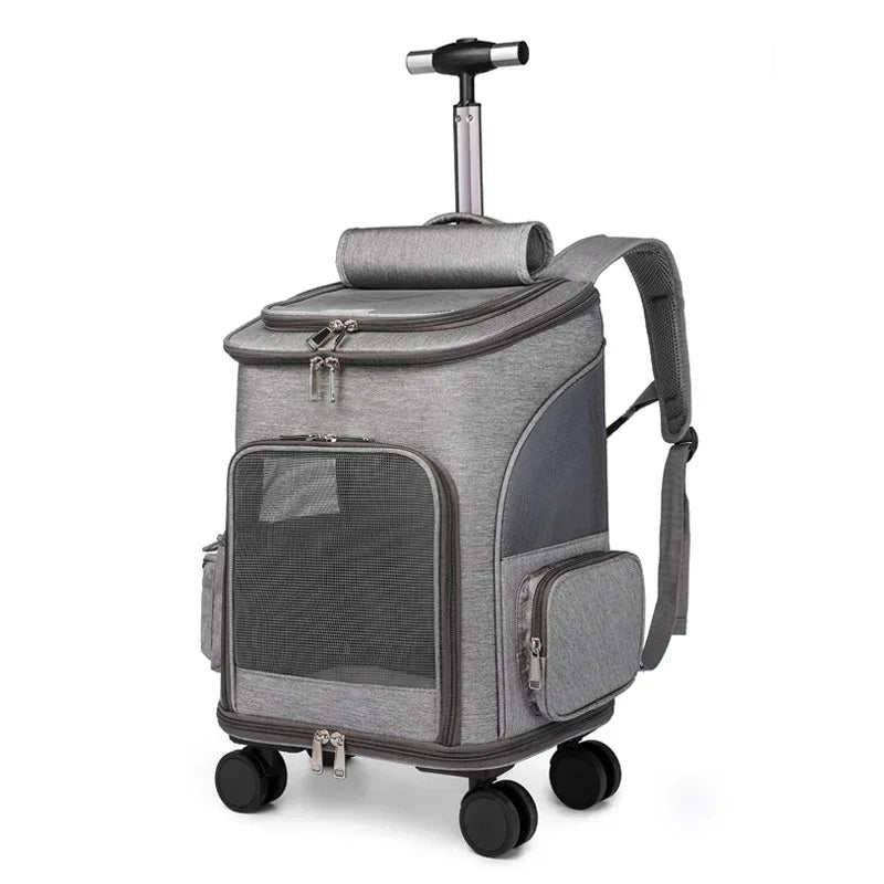 Tragbarer faltbarer Trolley Haustier-Rucksack Reisetasche für Katzen mit Universalrad Trolley-Haustiertasche