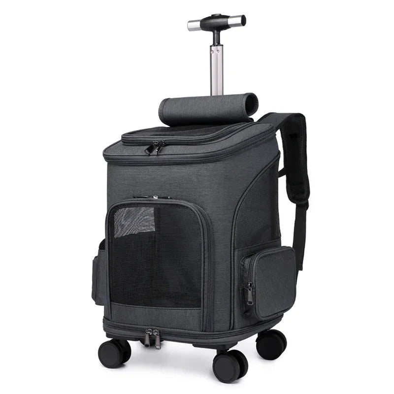 Tragbarer faltbarer Trolley Haustier-Rucksack Reisetasche für Katzen mit Universalrad Trolley-Haustiertasche