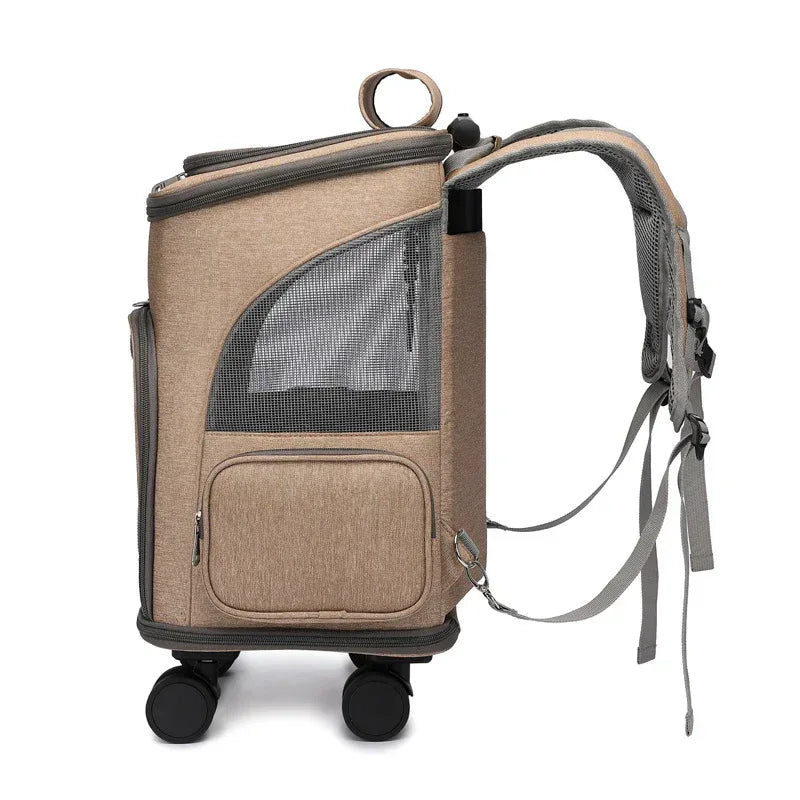 Tragbarer faltbarer Trolley Haustier-Rucksack Reisetasche für Katzen mit Universalrad Trolley-Haustiertasche