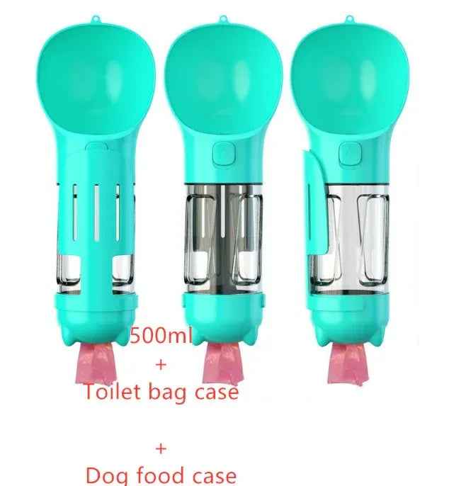 Haustier-Wasserflasche mit Futternapf und Müllbeutel Aufbewahrung Tragbar für Outdoor-Reisen 3-in-1 Hundewasserflasche