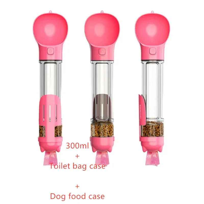 Haustier-Wasserflasche mit Futternapf und Müllbeutel Aufbewahrung Tragbar für Outdoor-Reisen 3-in-1 Hundewasserflasche