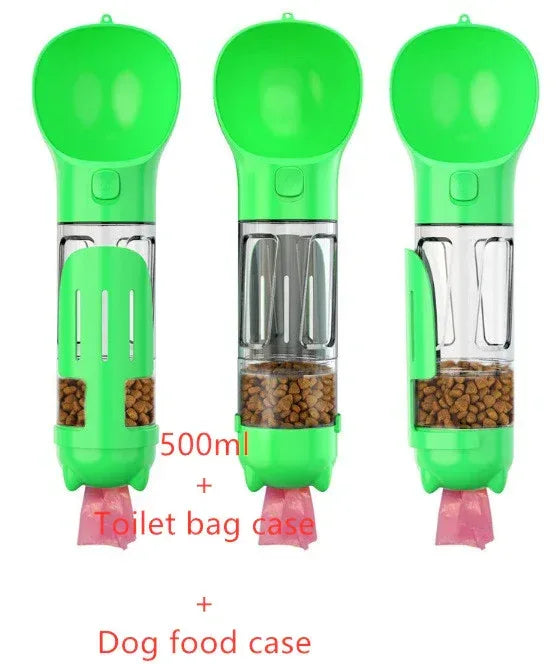 Haustier-Wasserflasche mit Futternapf und Müllbeutel Aufbewahrung Tragbar für Outdoor-Reisen 3-in-1 Hundewasserflasche