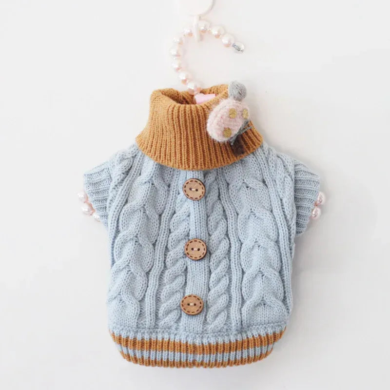 لباس بافتنی کلاسیک حیوانات خانگی، سرهمی با رنگ ملایم، لباس سگ برای سگ‌های کوچک، ژاکت زمستانی سال نو برای سگ، لباس گرم و لوکس گربه