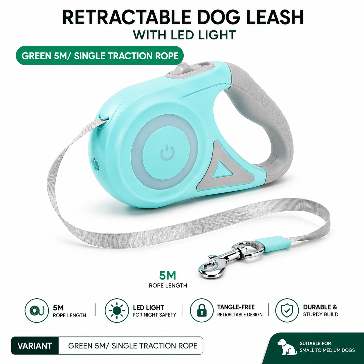 Retractable Dog Leash with LED Light & Collar Set