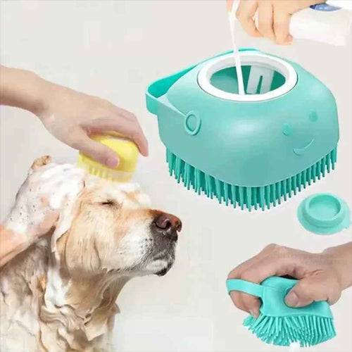 Silicone Pet Bath Massage Brush Gloves with Shampoo Dispenser