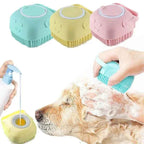 Silicone Pet Bath Massage Brush Gloves with Shampoo Dispenser