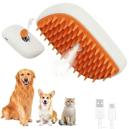 USB Rechargeable Pet Steam Brush Spray Grooming Massage Comb