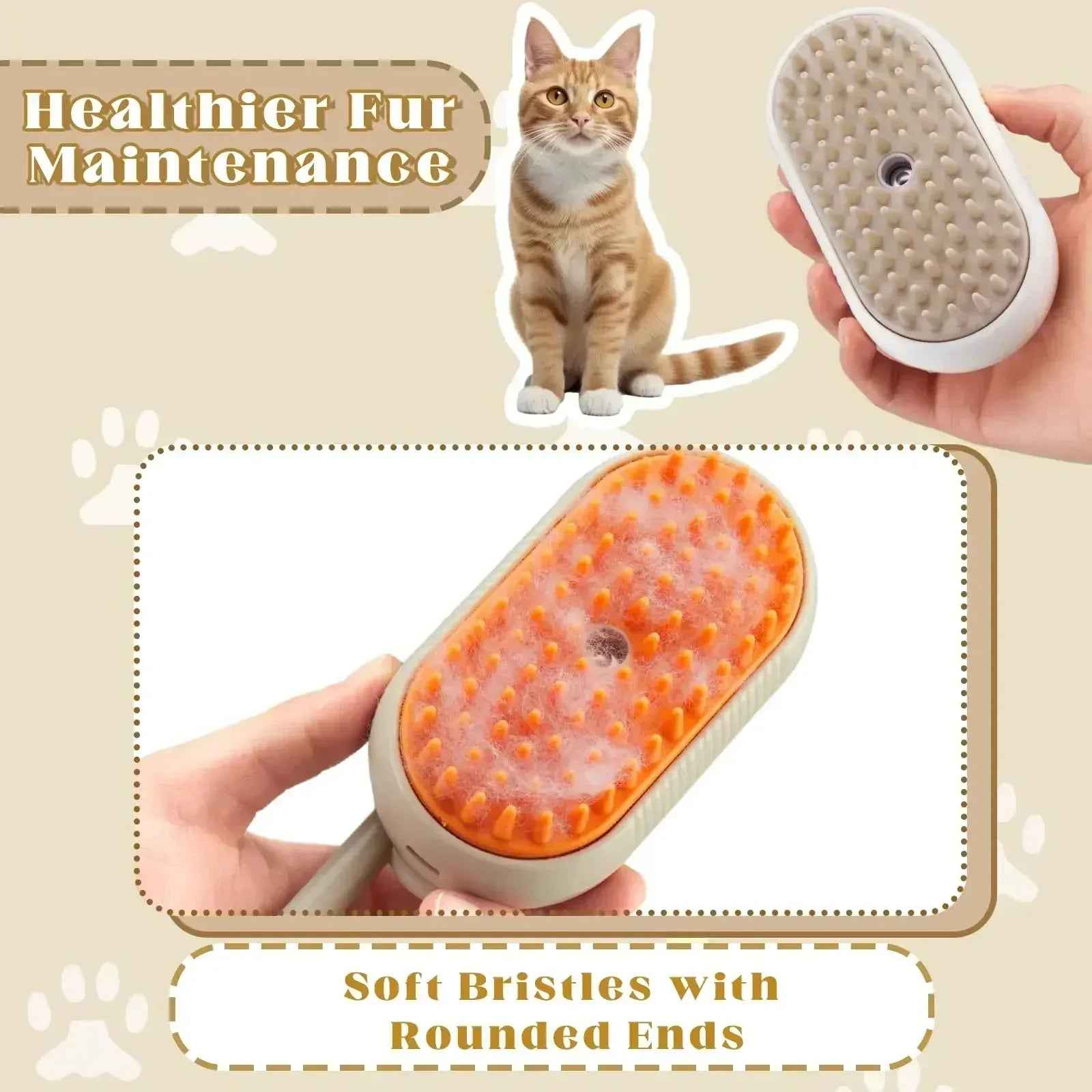 3-in-1 猫と犬用スチームブラシ 電動ペットグルーミングコーム