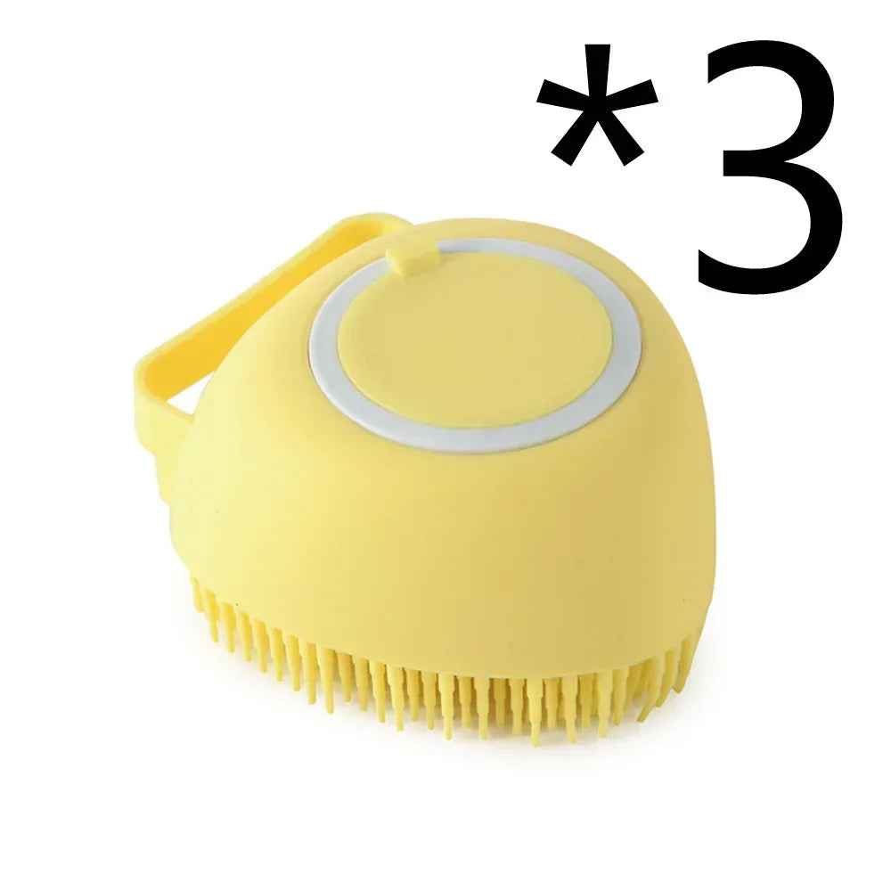 Silicone Pet Bath Massage Brush Gloves with Shampoo Dispenser