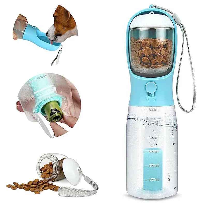3-in-1 Portable Pet Water Bottle with Food & Poop Dispenser