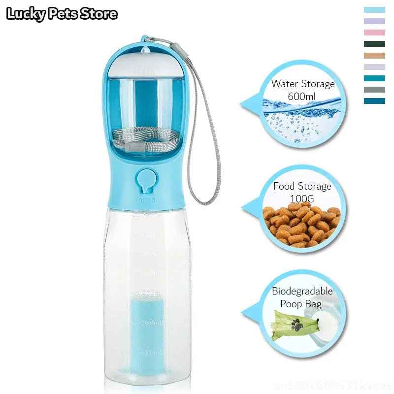 3-in-1 Portable Pet Water Bottle with Food & Poop Dispenser