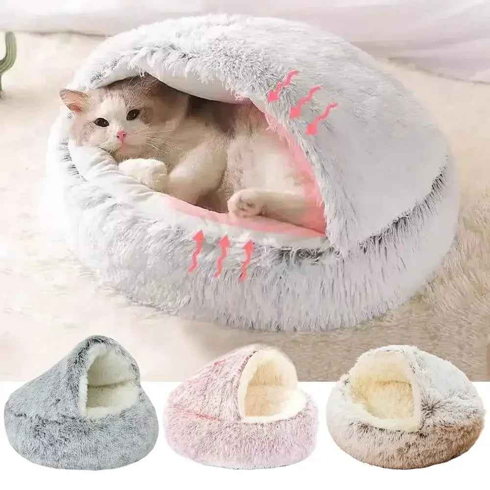 Cuccia Invernale 2-in-1 per Animali Rotonda in Pile Morbido e Caldo Casa per Animali