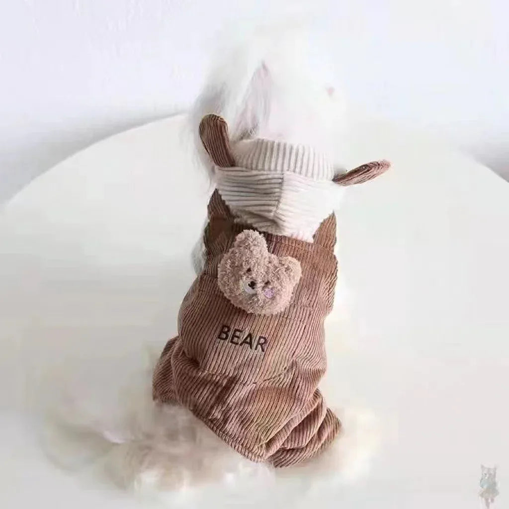 لباس سرهمی ضخیم پشمی سگ خانگی به سبک خرس قهوه‌ای شیری چهارپا