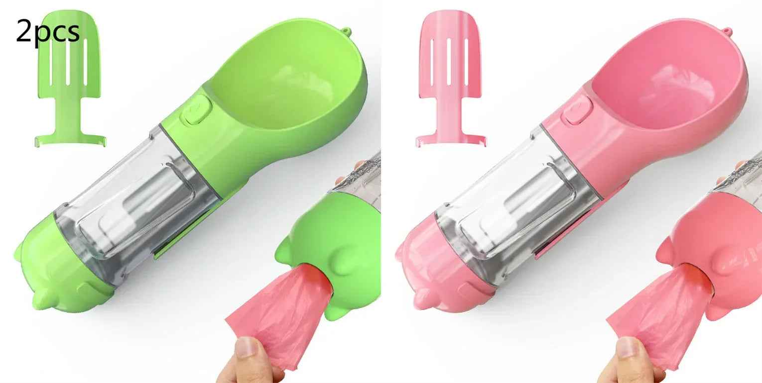 Haustier-Wasserflasche mit Futternapf und Müllbeutel Aufbewahrung Tragbar für Outdoor-Reisen 3-in-1 Hundewasserflasche