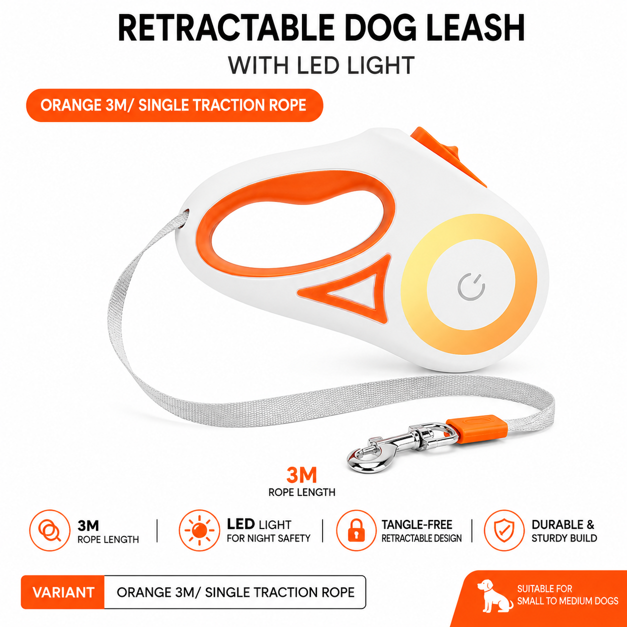 Retractable Dog Leash with LED Light & Collar Set