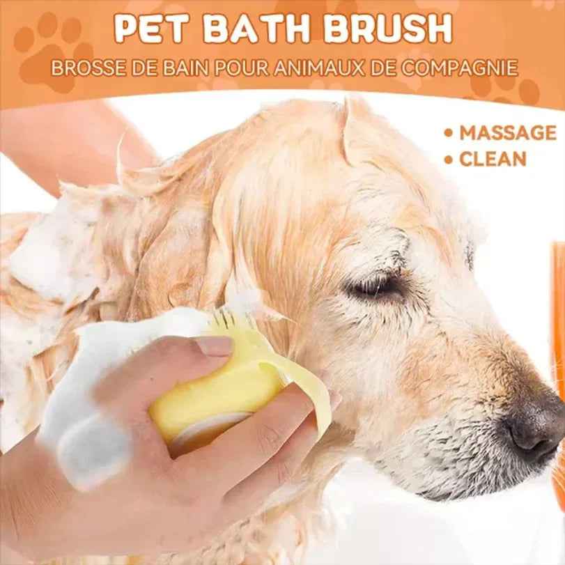 Silicone Pet Bath Massage Brush Gloves with Shampoo Dispenser