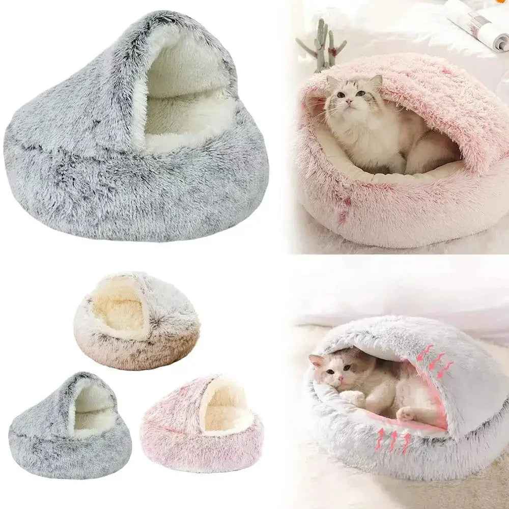 Cuccia Invernale 2-in-1 per Animali Rotonda in Pile Morbido e Caldo Casa per Animali