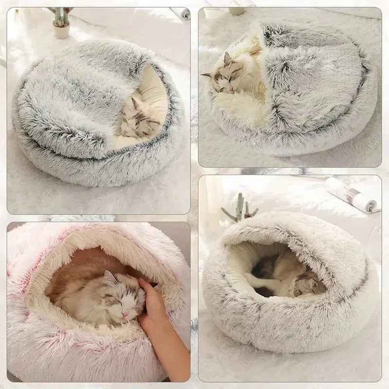 Cuccia Invernale 2-in-1 per Animali Rotonda in Pile Morbido e Caldo Casa per Animali