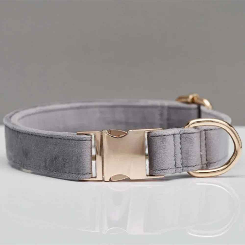 Personalized Velvet Dog Collar & Leash Set with Bow