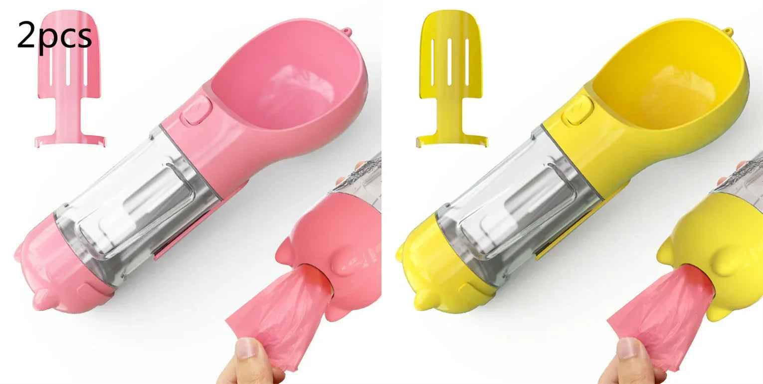 Haustier-Wasserflasche mit Futternapf und Müllbeutel Aufbewahrung Tragbar für Outdoor-Reisen 3-in-1 Hundewasserflasche