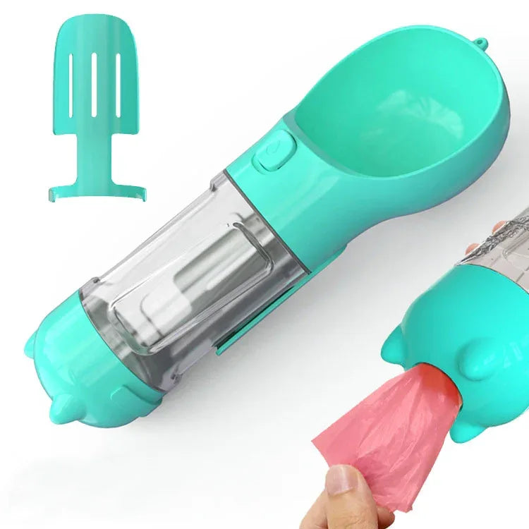 Haustier-Wasserflasche mit Futternapf und Müllbeutel Aufbewahrung Tragbar für Outdoor-Reisen 3-in-1 Hundewasserflasche