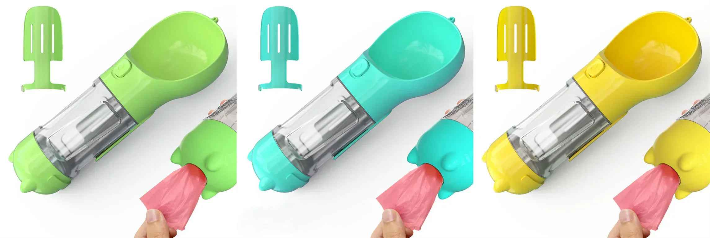Haustier-Wasserflasche mit Futternapf und Müllbeutel Aufbewahrung Tragbar für Outdoor-Reisen 3-in-1 Hundewasserflasche