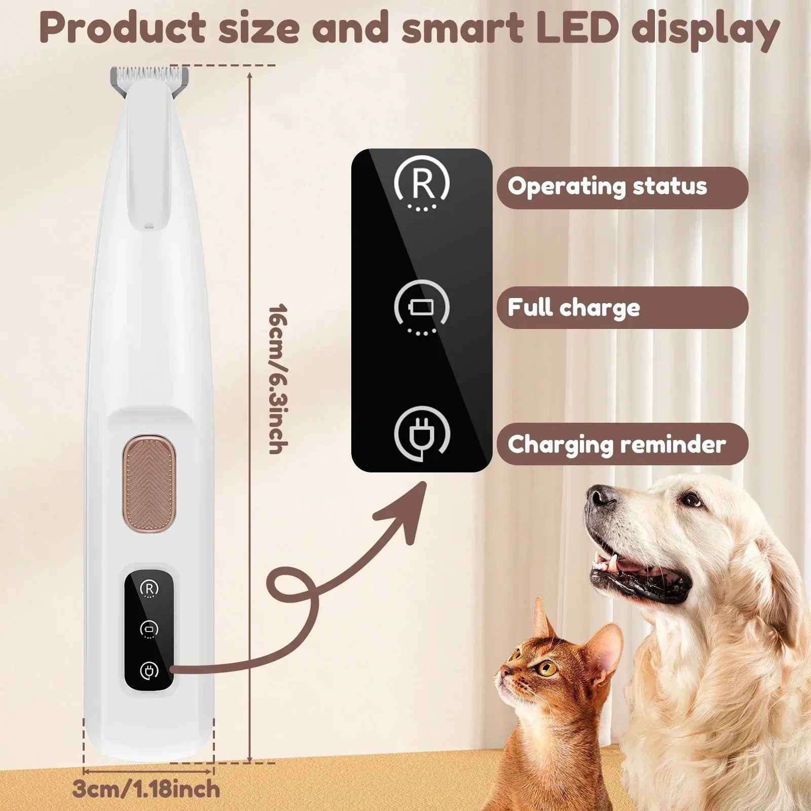 LED Pet Paw Hair Trimmer Waterproof Dog Grooming Clipper