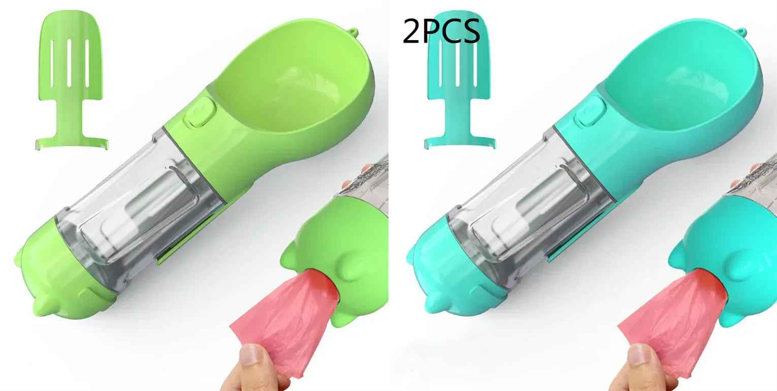 Haustier-Wasserflasche mit Futternapf und Müllbeutel Aufbewahrung Tragbar für Outdoor-Reisen 3-in-1 Hundewasserflasche