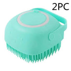 Silicone Pet Bath Massage Brush Gloves with Shampoo Dispenser