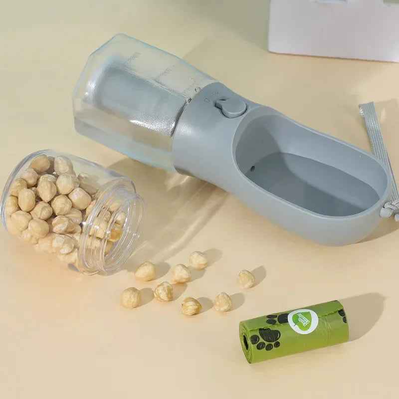 3-in-1 Portable Pet Water Bottle with Food & Poop Dispenser