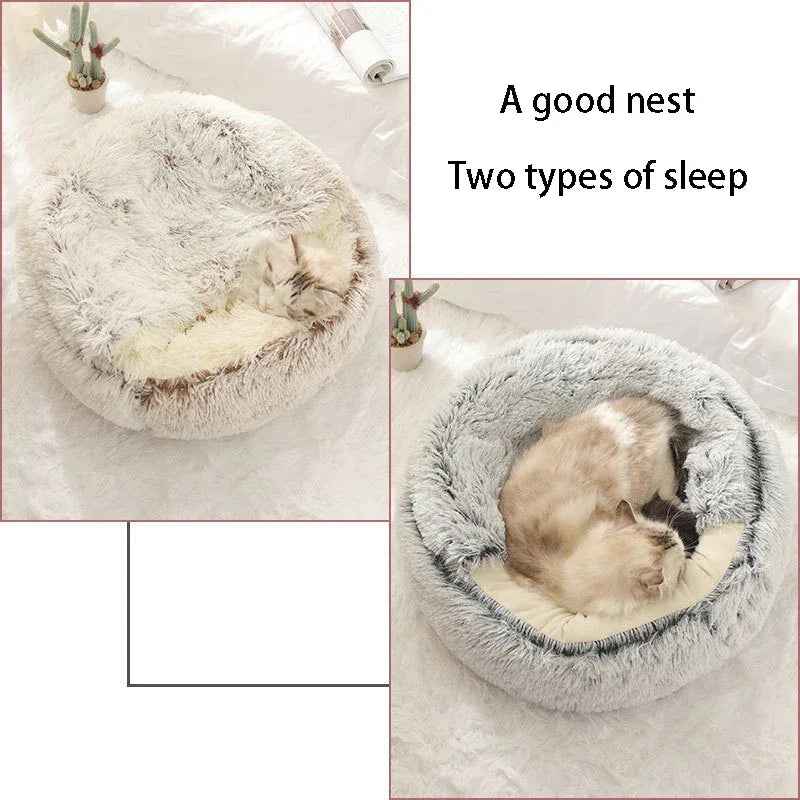 Cuccia Invernale 2-in-1 per Animali Rotonda in Pile Morbido e Caldo Casa per Animali