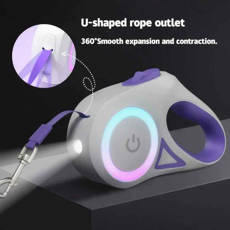 Retractable Dog Leash with LED Light & Collar Set