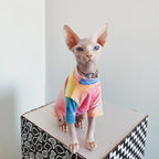 Pakaian Kucing Tanpa Bulu Tie-dye Pelapik Pelangi