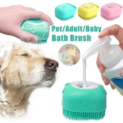 Silicone Pet Bath Massage Brush Gloves with Shampoo Dispenser