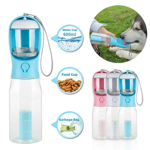 3-in-1 Portable Pet Water Bottle with Food & Poop Dispenser