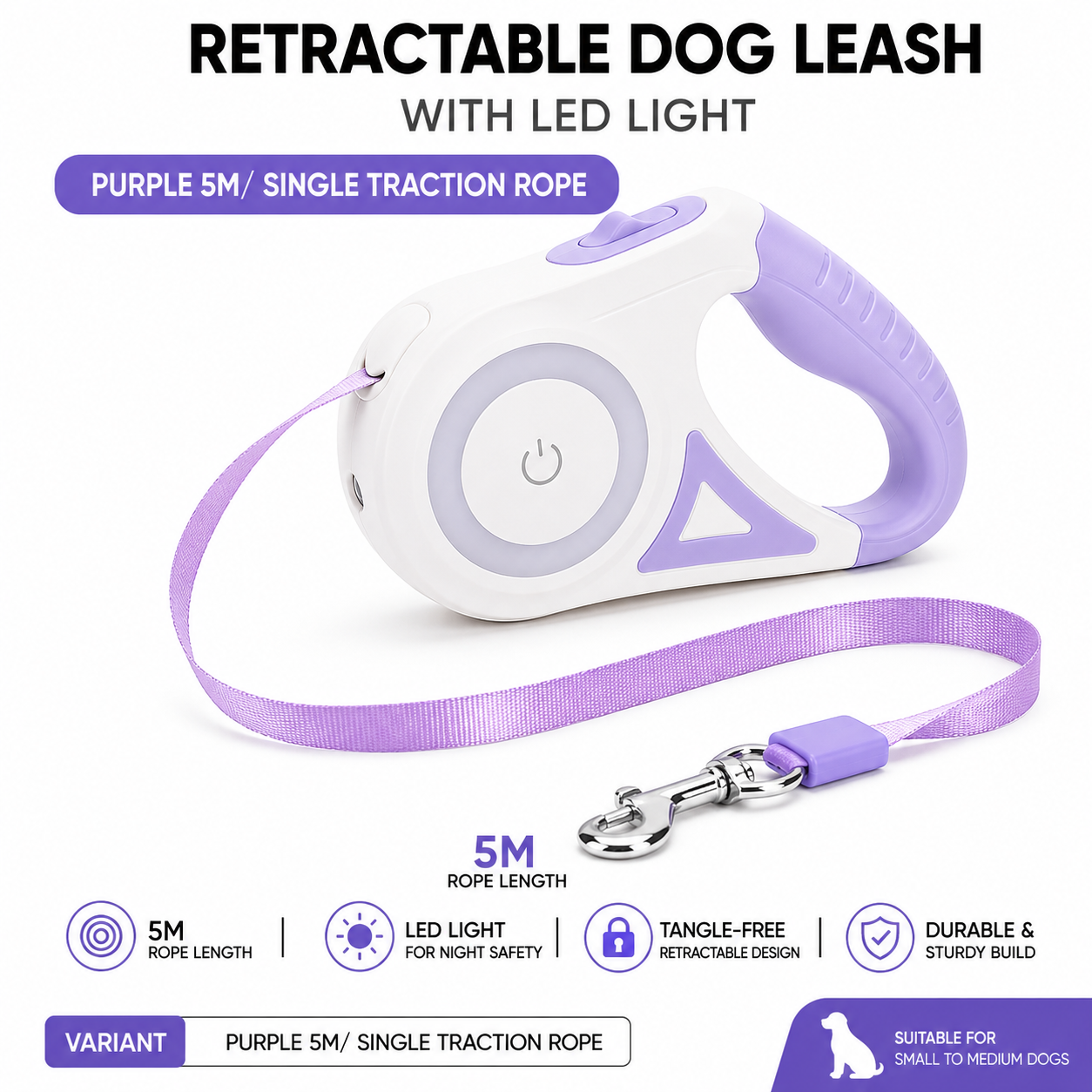 Retractable Dog Leash with LED Light & Collar Set