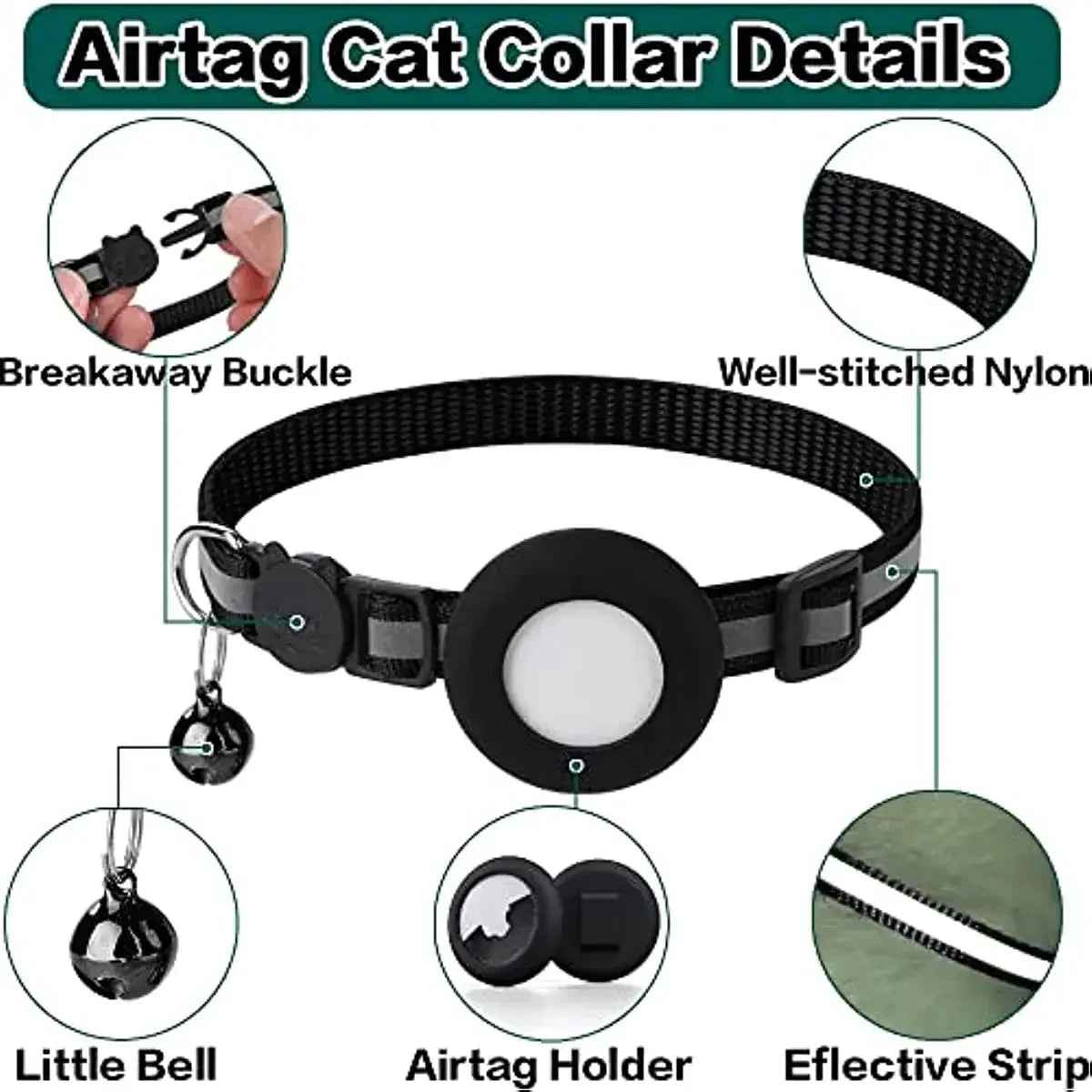 Reflective Waterproof AirTag Cat Collar with Holder Case