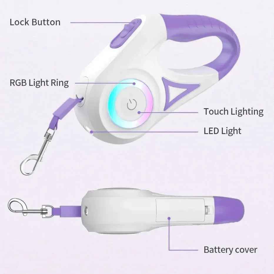 Retractable Dog Leash with LED Light & Collar Set