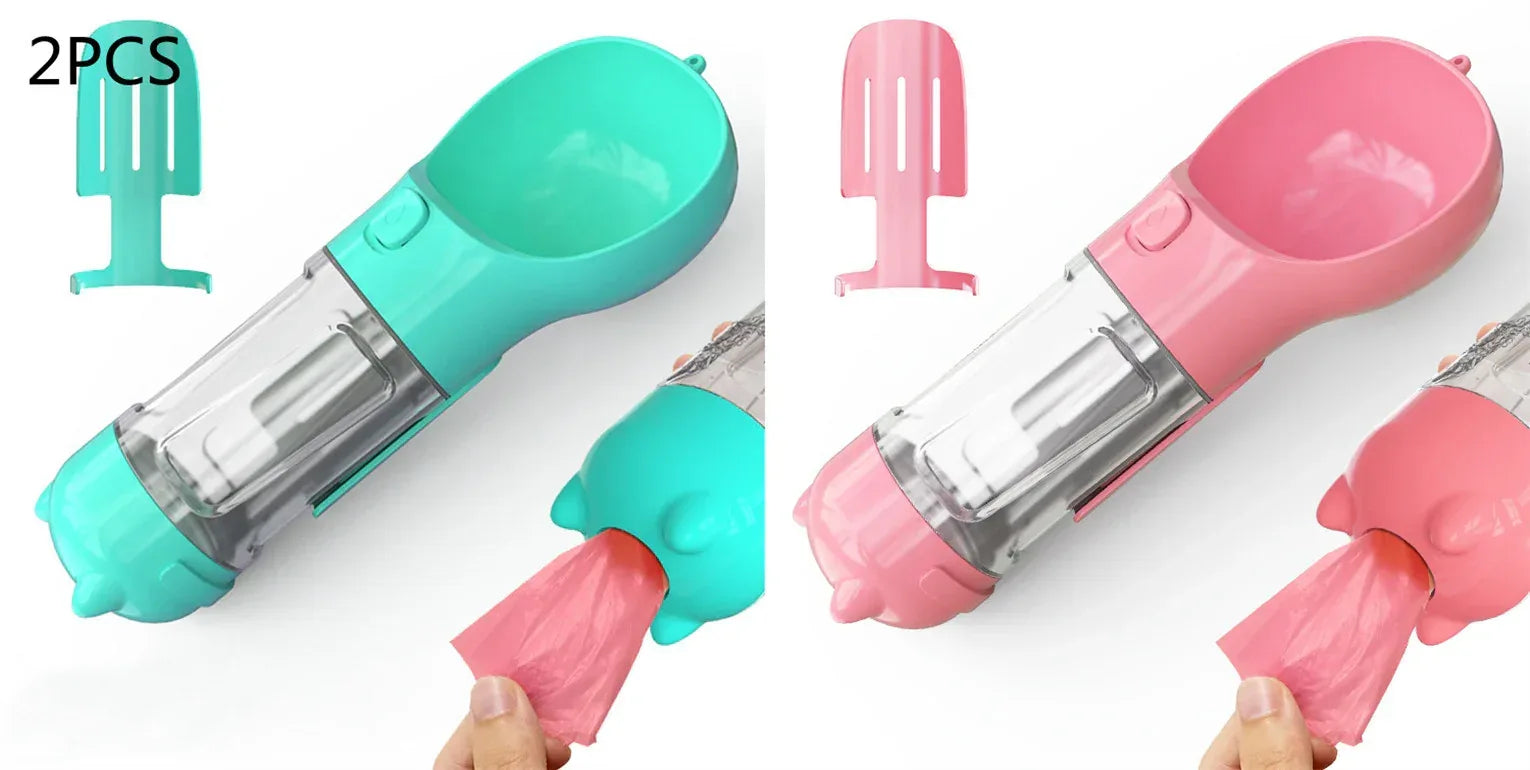 Haustier-Wasserflasche mit Futternapf und Müllbeutel Aufbewahrung Tragbar für Outdoor-Reisen 3-in-1 Hundewasserflasche