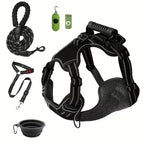 Tactical Service Dog Harness Strap Set, Car Seat Belt, Collapsible Bowl, Biodegradable Trash Bag Set For Dogs