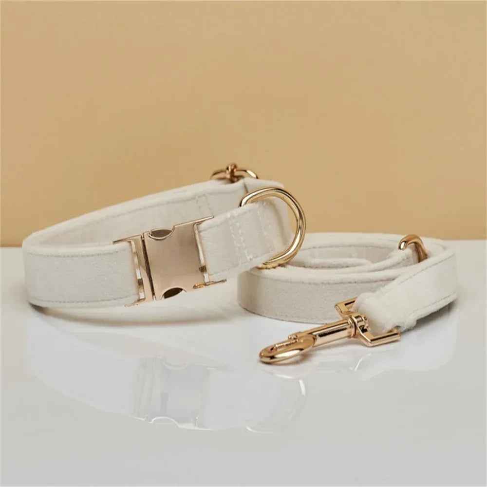 Personalized Velvet Dog Collar & Leash Set with Bow